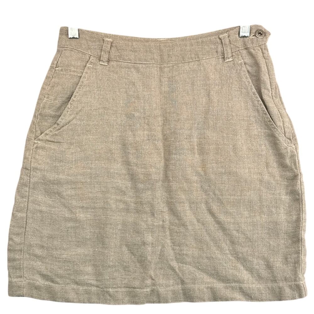 AT Denim Vintage 90s Khaki Tan 100% Linen Pencil Skirt Women 4